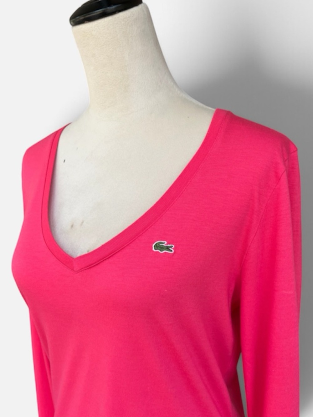 Lacoste V-Neck Long Sleeve Tee Pink Modal Blend Size 46 (Large)
